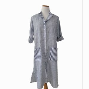 Striped Long Shirt Dress with Pockets